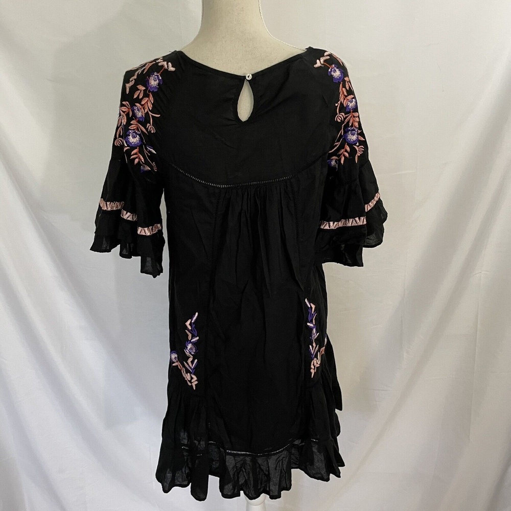Free People Pavlo Ruffle Mini Dress Black Embroidered Size SMALL OB726410 - Picture 6 of 9